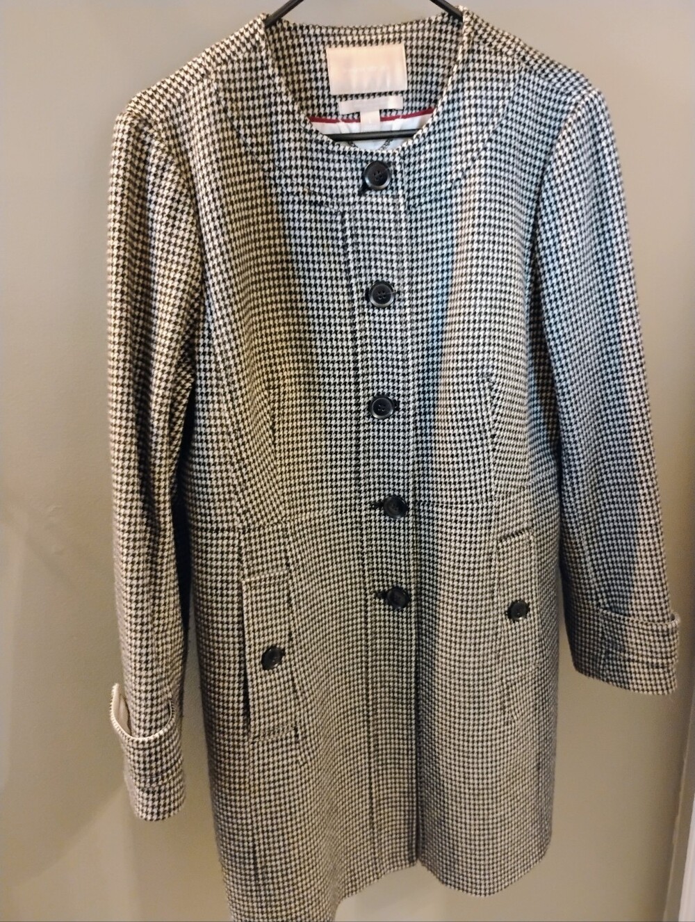 Banana Republic Women's Coat Wool Blend Size Large Black White Houndstooth